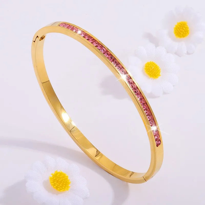 Sparkling Zirconia Stackable Bangle Set – Non-Fading Stainless Steel Bracelets for Women