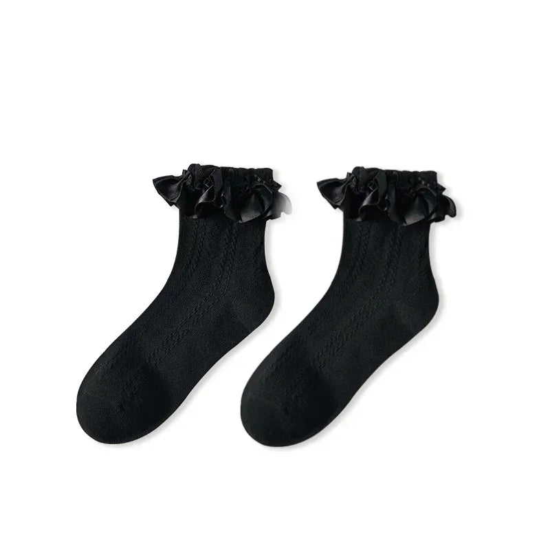 Kawaii Lace & Bow Ruffle Socks — Women's Cotton Stockings (6 Styles)
