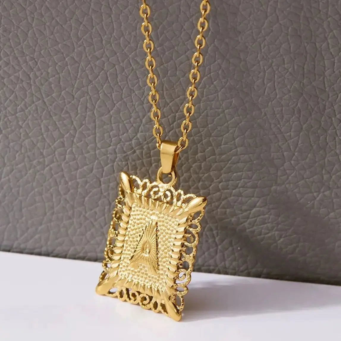 Gold Initial Letter Pendant Necklace – Stainless Steel Couple Jewelry