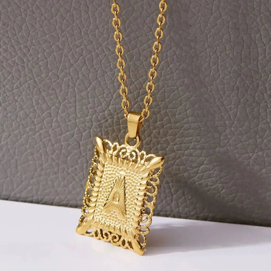 Gold Initial Letter Pendant Necklace – Stainless Steel Couple Jewelry