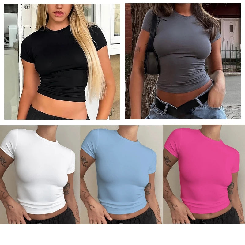 Women's Y2K Slim Fit T-Shirt – Short Sleeve Knit Tee (XS–XL)