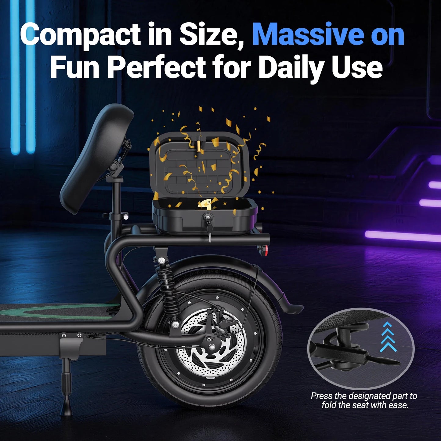 Folding Electric Scooter 500W — 48V 10.4AH Commuter Scooter with Seat & 27-Mile Range