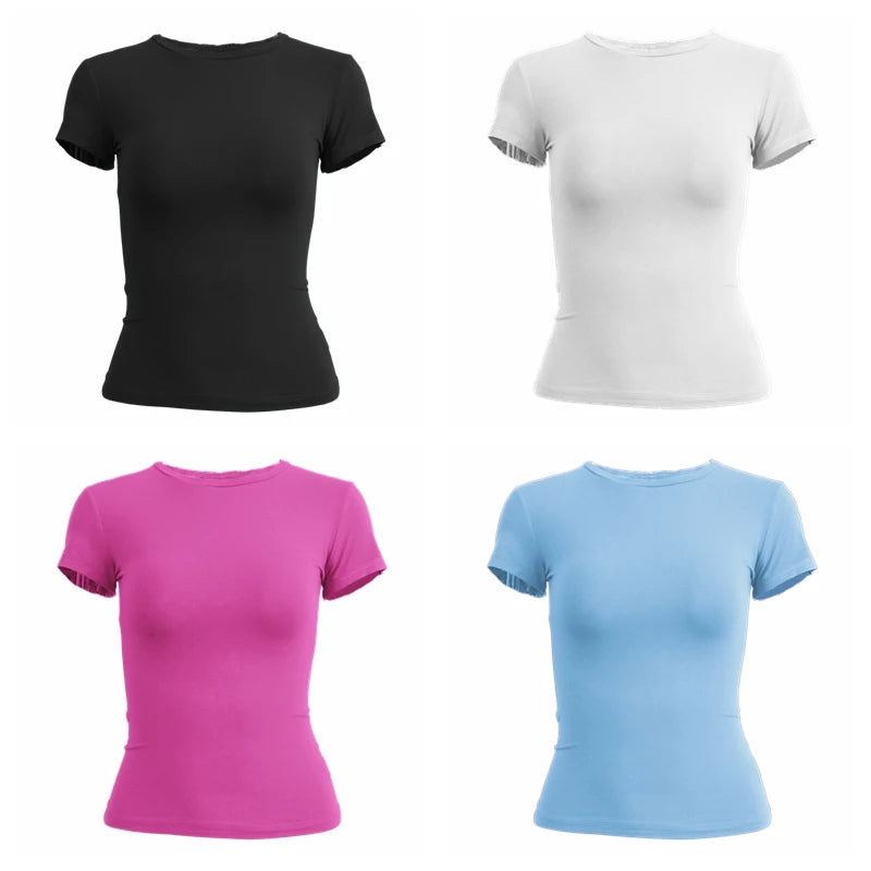Women's Y2K Slim Fit T-Shirt – Short Sleeve Knit Tee (XS–XL)
