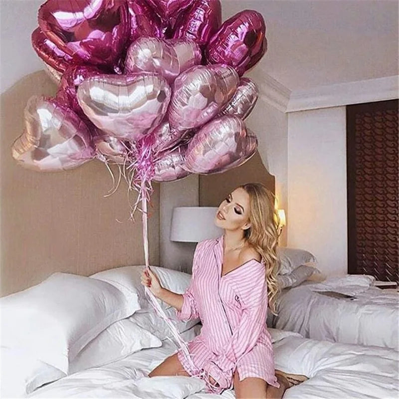 Heart Shape Foil Balloons – 18 Inch Party Decorations (10 Pack)