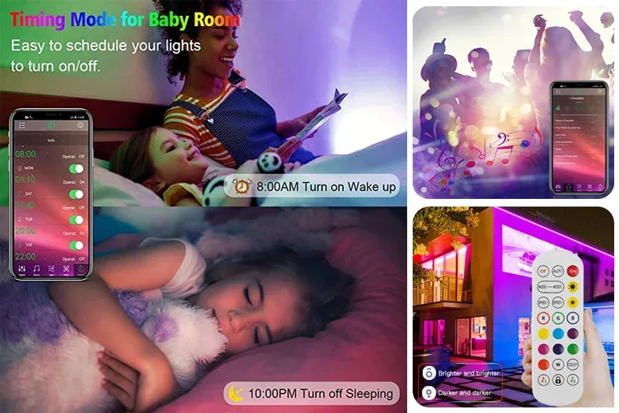 RGB LED Strip Lights — Bluetooth & WiFi Smart Color Changing Lights (1M–30M)