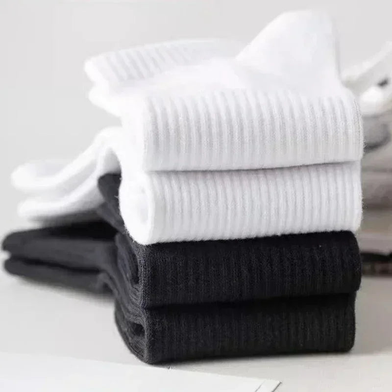 Men's Cotton Sports Socks | Soft Breathable Crew Socks for Everyday & Athletic Wear | Black & White