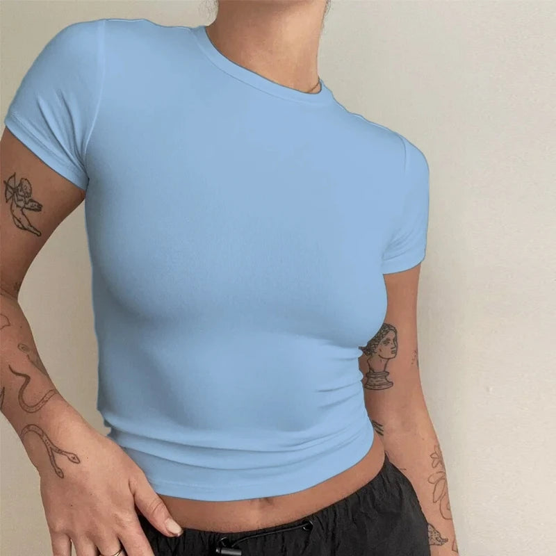 Women's Y2K Slim Fit T-Shirt – Short Sleeve Knit Tee (XS–XL)