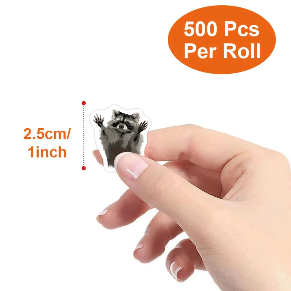 Raccoon Cartoon Sticker Roll – 500pcs DIY Planner & Journal Decoration Stickers