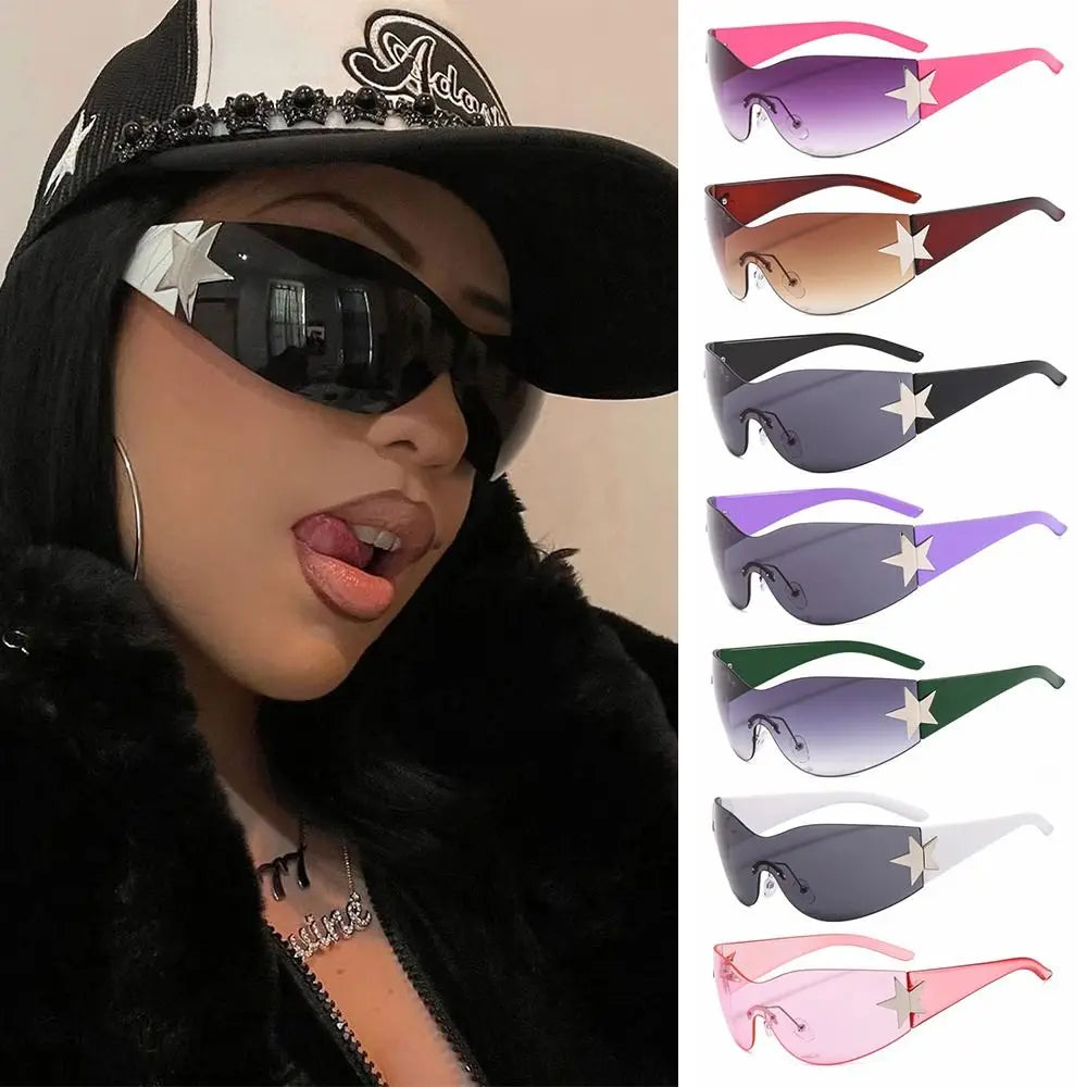 Y2K Rimless Punk Sunglasses — Wrap Around Goggle Shades for Women & Men