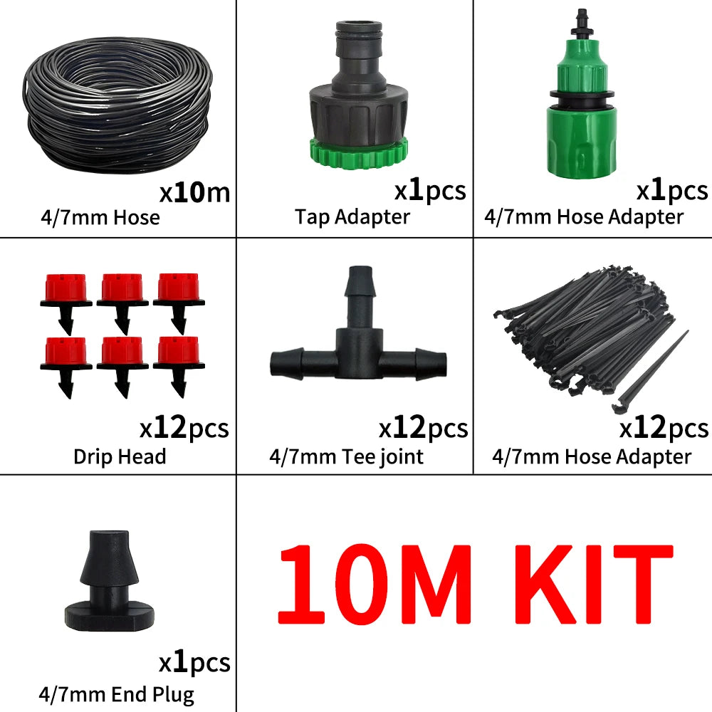Micro Drip Irrigation Kit – Automatic Watering System with Adjustable Drippers & Misting Nozzles (5M–20M)