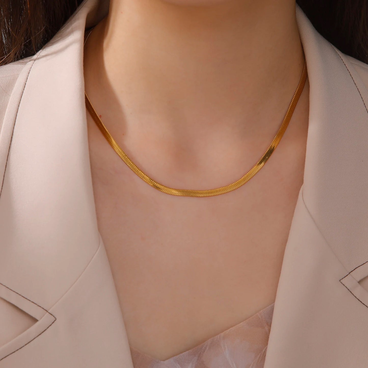 Stainless Steel Snake Chain Necklace | Gold & Silver Herringbone Choker for Women & Men