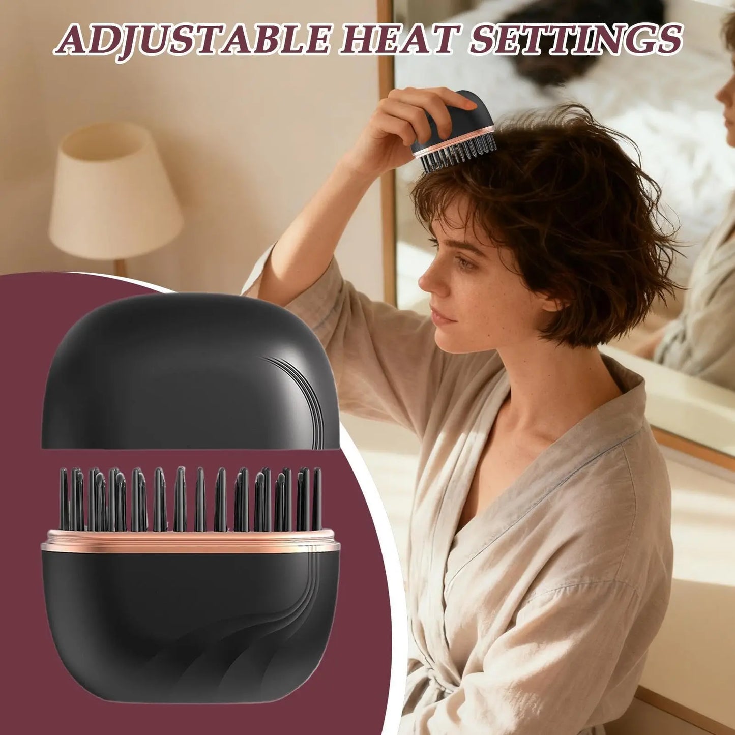 Cordless Mini Hair Straightener Brush – USB Rechargeable, Anti-Scald, Wet & Dry Use