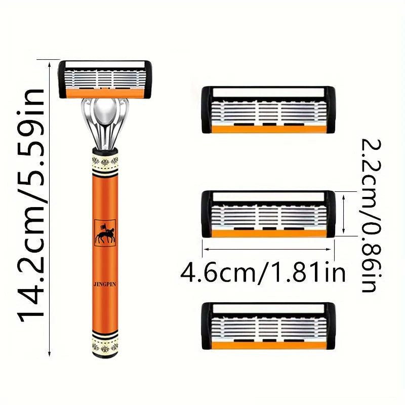 6-Layer Safety Razor Set for Men – Stainless Steel Shaver with Changeable Blade Head