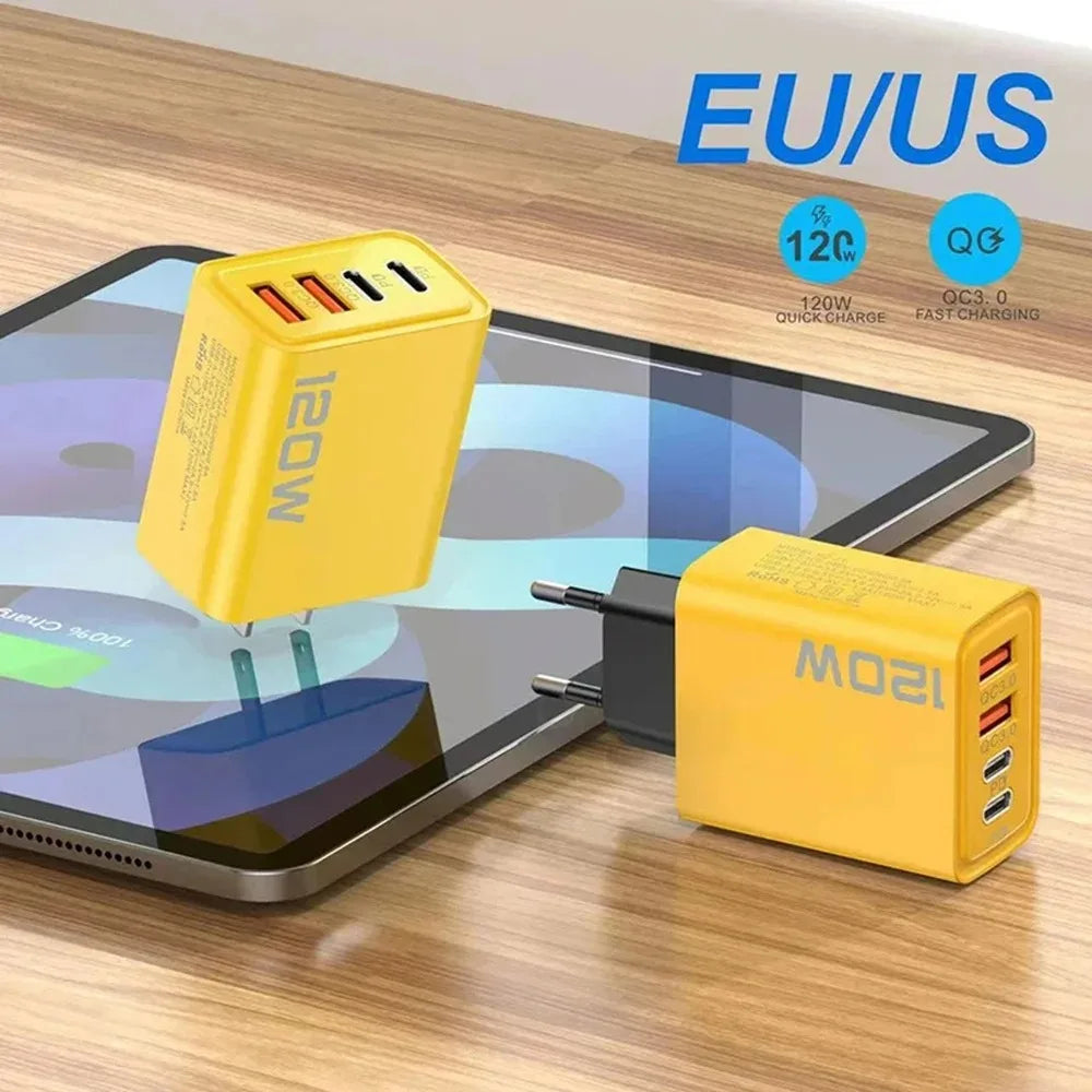 4-Port USB-C Fast Charger 120W – Quick Charge 3.0 for iPhone, Samsung & More
