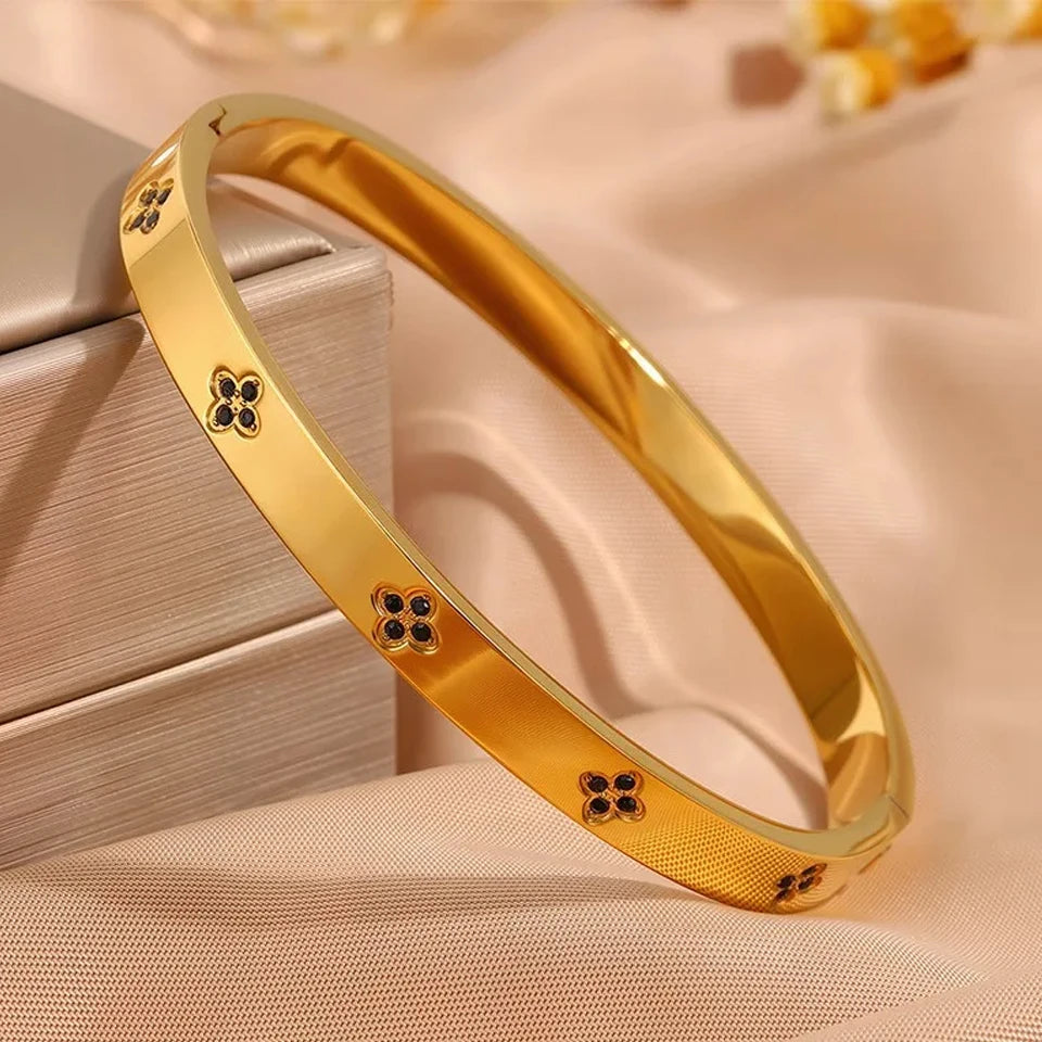 Sparkling Zirconia Stackable Bangle Set – Non-Fading Stainless Steel Bracelets for Women