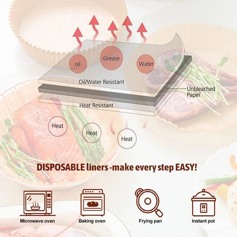 Air Fryer Disposable Paper Liners – Square & Round Non-Stick Baking Parchment Mats