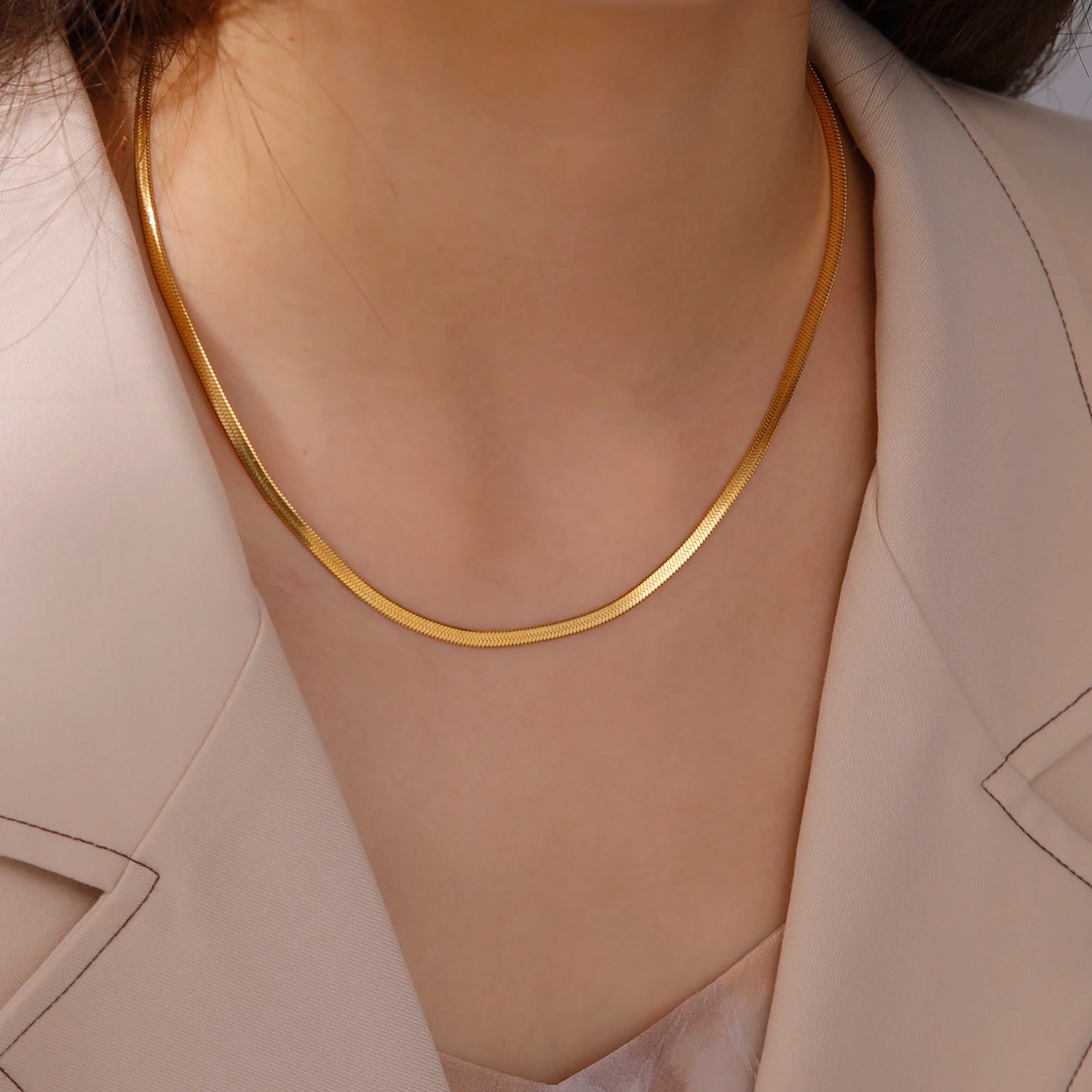 Stainless Steel Snake Chain Necklace | Gold & Silver Herringbone Choker for Women & Men