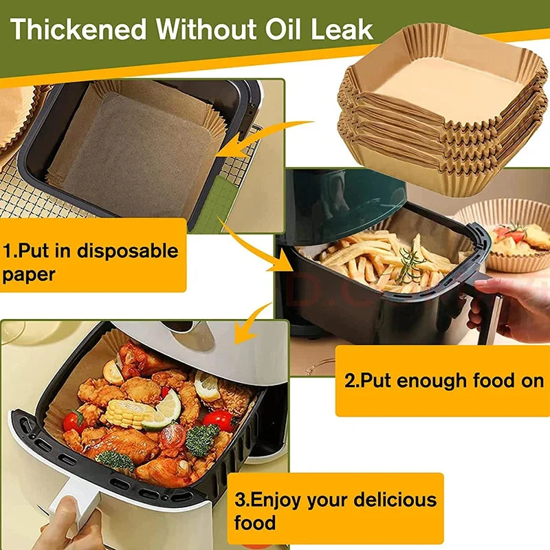Air Fryer Disposable Paper Liners – Square & Round Non-Stick Baking Parchment Mats