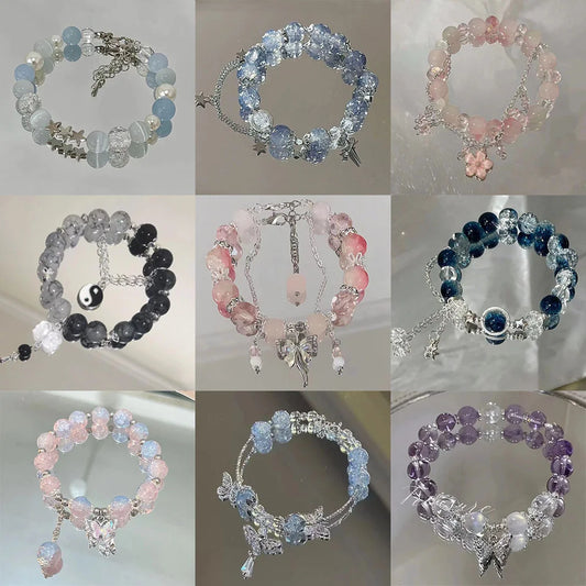Crystal Beads Charm Bracelet – Korean Style Jewelry Gift for Women & Girls