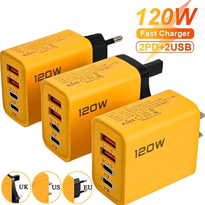 4-Port USB-C Fast Charger 120W – Quick Charge 3.0 for iPhone, Samsung & More
