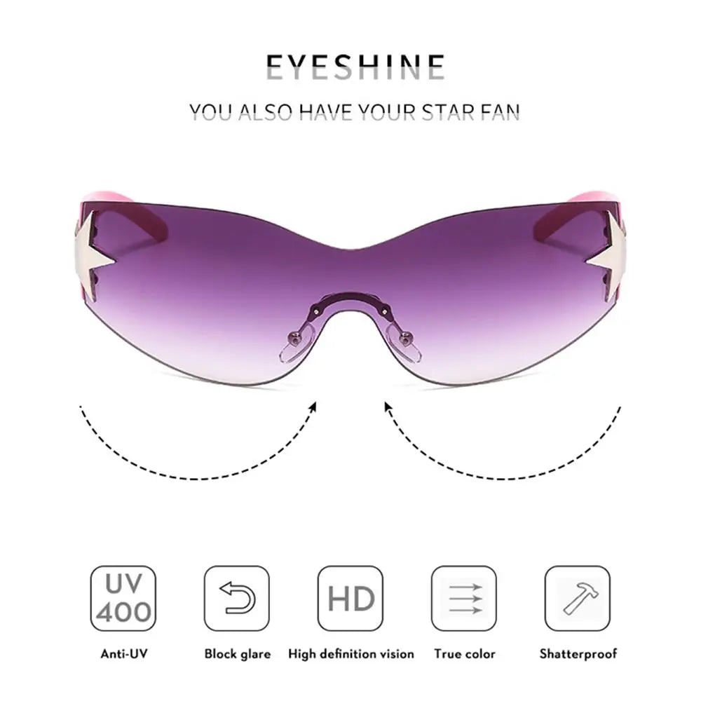 Y2K Rimless Punk Sunglasses — Wrap Around Goggle Shades for Women & Men