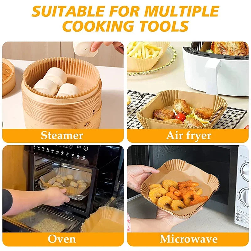 Air Fryer Disposable Paper Liners – Square & Round Non-Stick Baking Parchment Mats