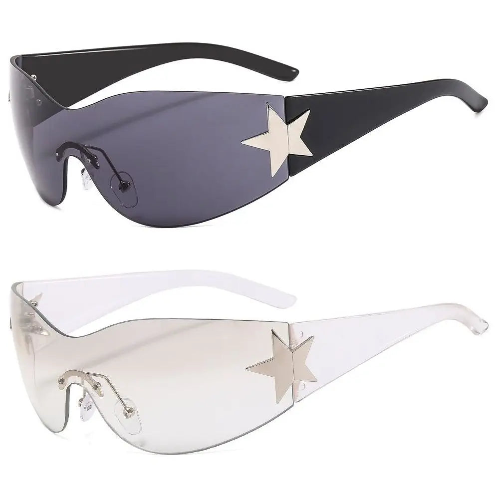 Y2K Rimless Punk Sunglasses — Wrap Around Goggle Shades for Women & Men