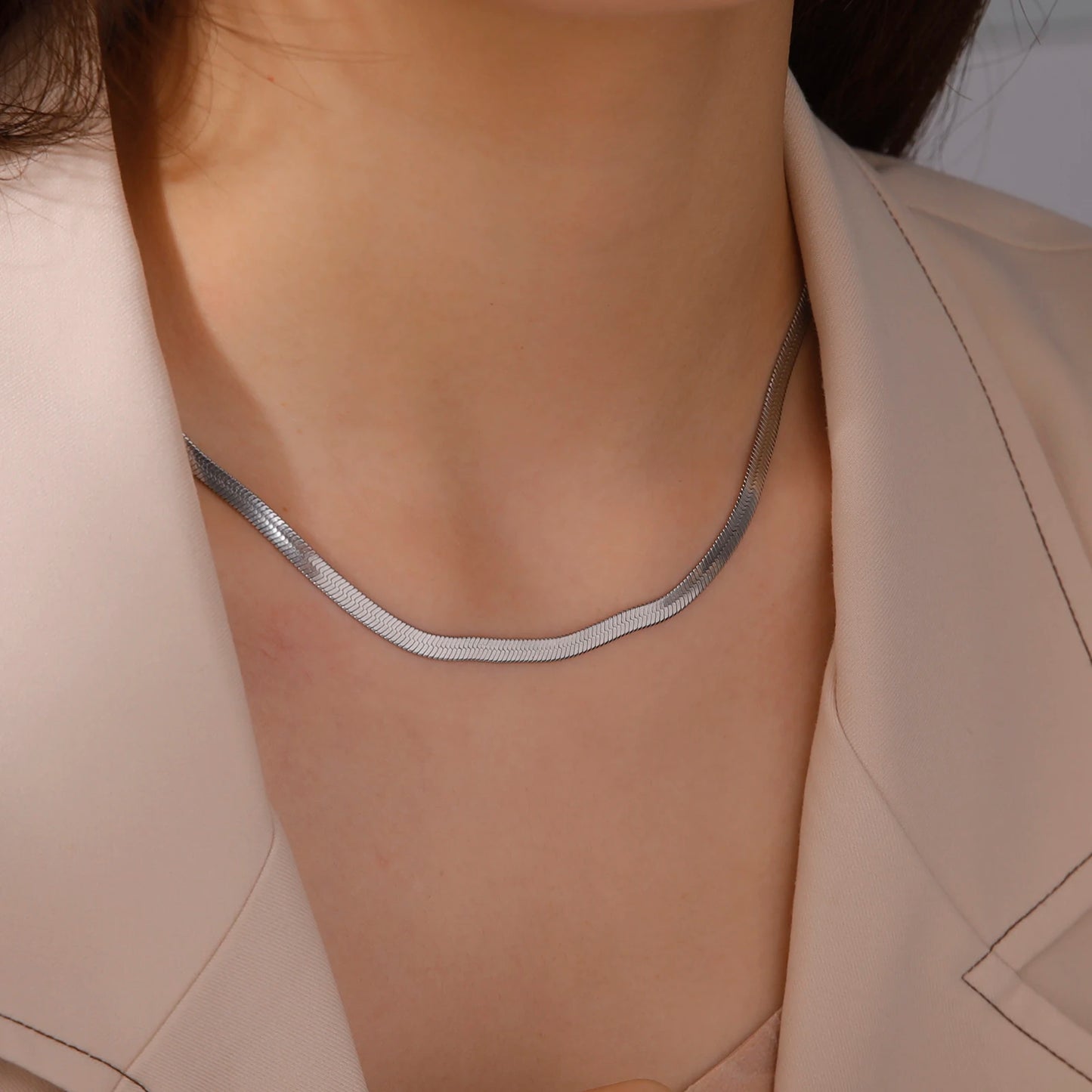 Stainless Steel Snake Chain Necklace | Gold & Silver Herringbone Choker for Women & Men