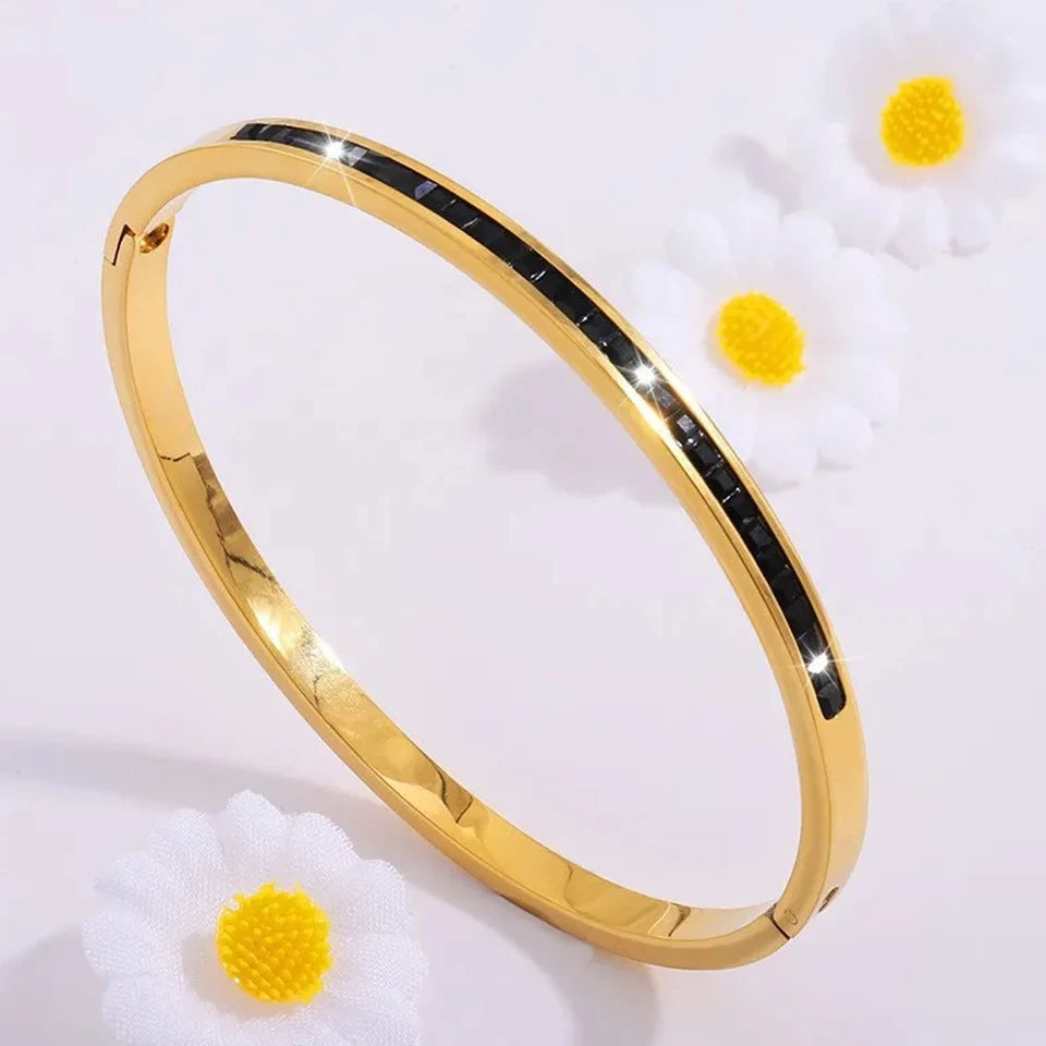 Sparkling Zirconia Stackable Bangle Set – Non-Fading Stainless Steel Bracelets for Women