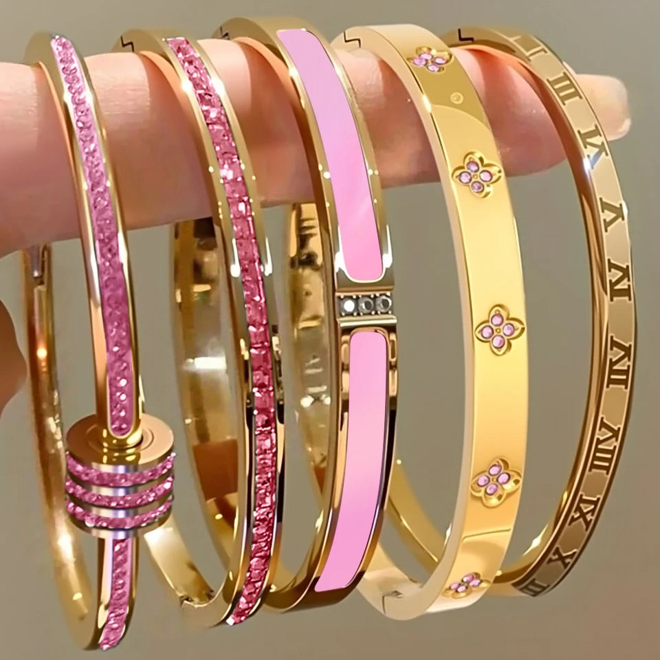 Sparkling Zirconia Stackable Bangle Set – Non-Fading Stainless Steel Bracelets for Women