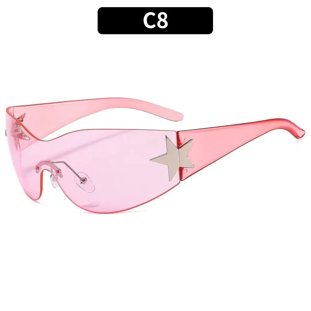 Y2K Rimless Punk Sunglasses — Wrap Around Goggle Shades for Women & Men