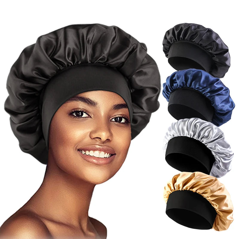 Satin Sleep Bonnet — Wide Brim Hair Care Cap for Women & Men (One Size)