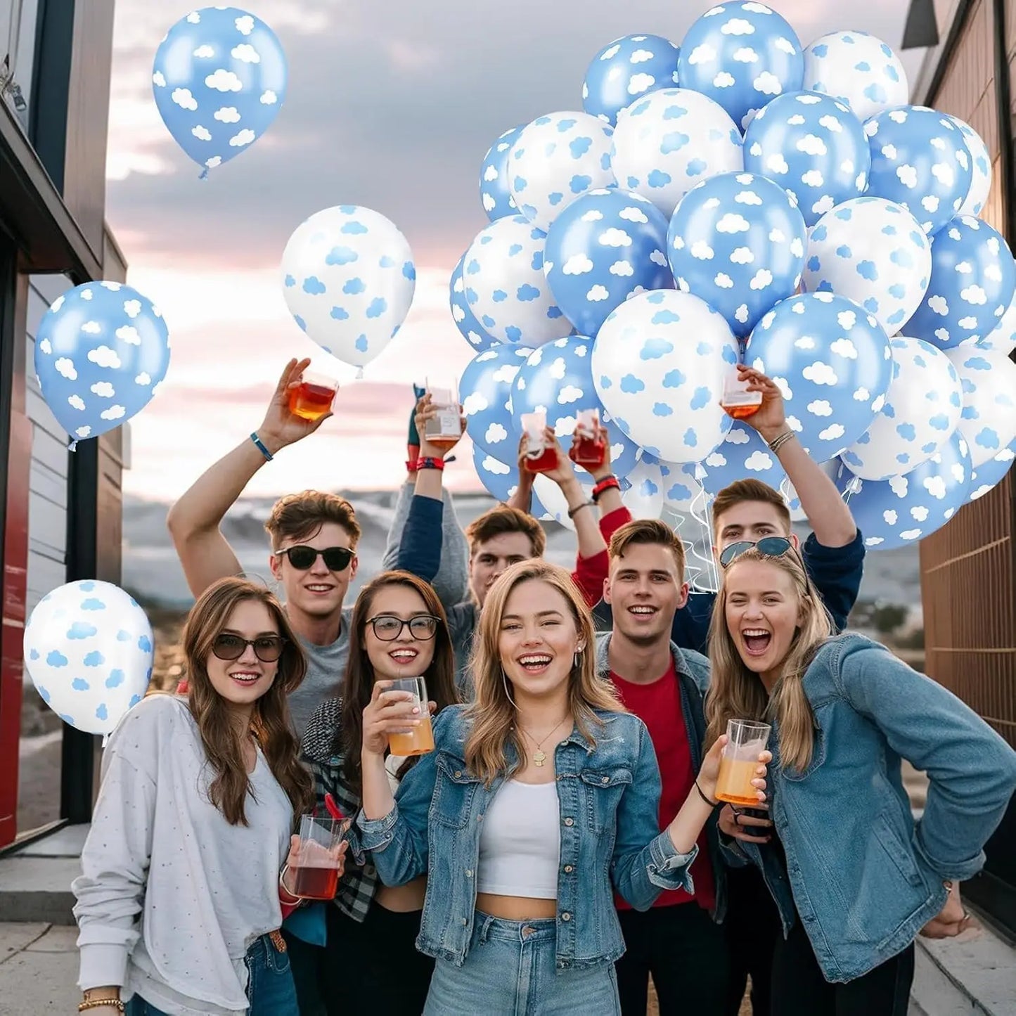 38 Pcs 12 inch White Blue Transparent Cloud Printed Latex Balloons Aluminum Foil Balloon birthday baby shower Party Decoration