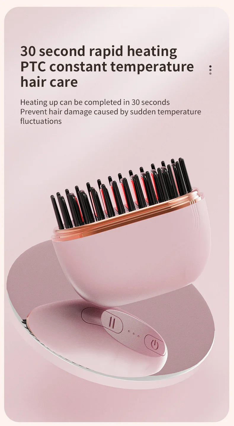 Cordless Mini Hair Straightener Brush – USB Rechargeable, Anti-Scald, Wet & Dry Use