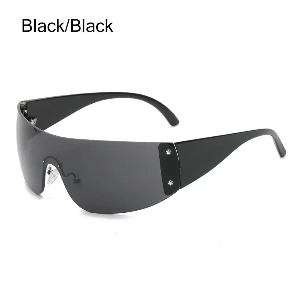 Y2K Rimless Punk Sunglasses — Wrap Around Goggle Shades for Women & Men