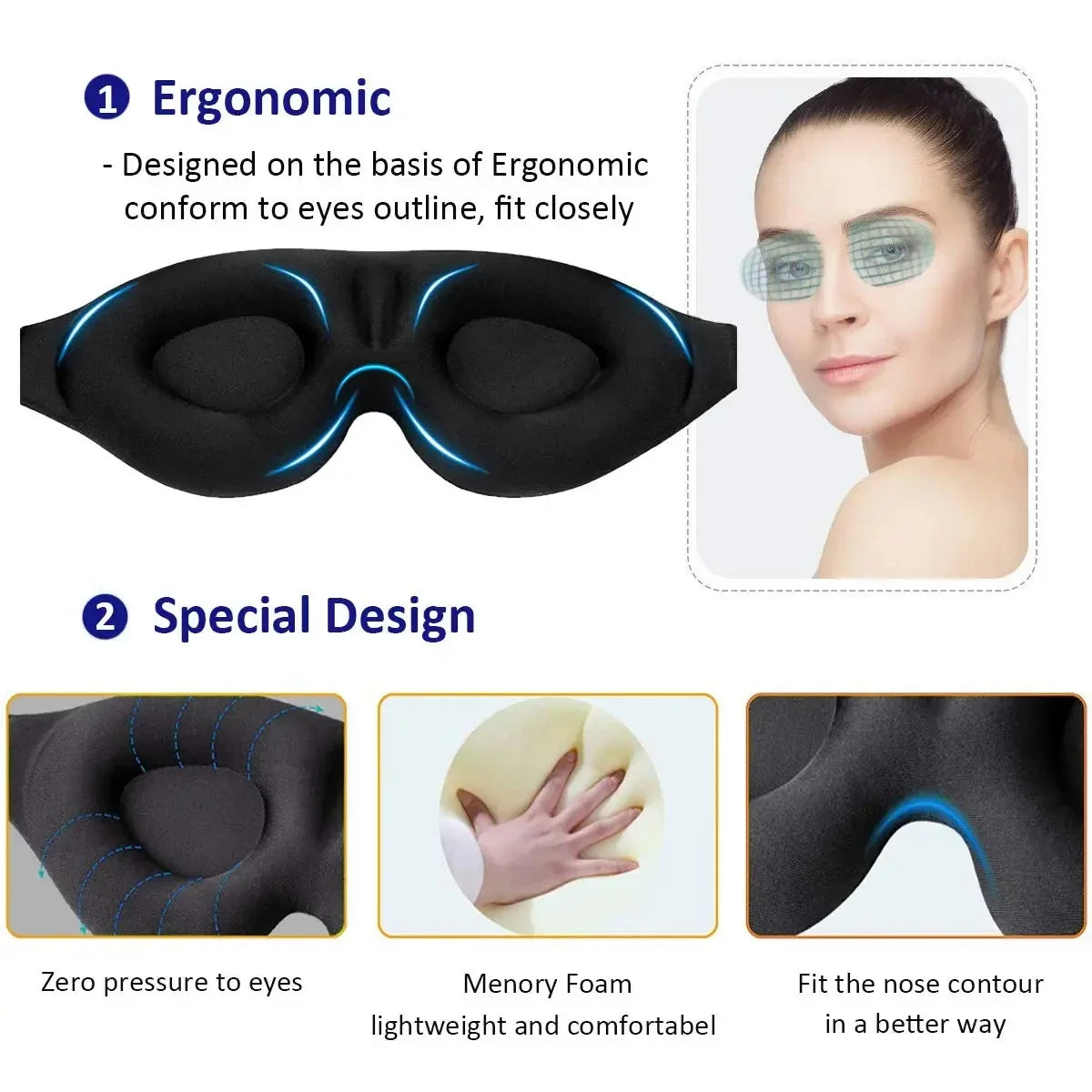 3D Sleep Mask – Contoured Cup Blindfold | Block Out Light for Women & Men