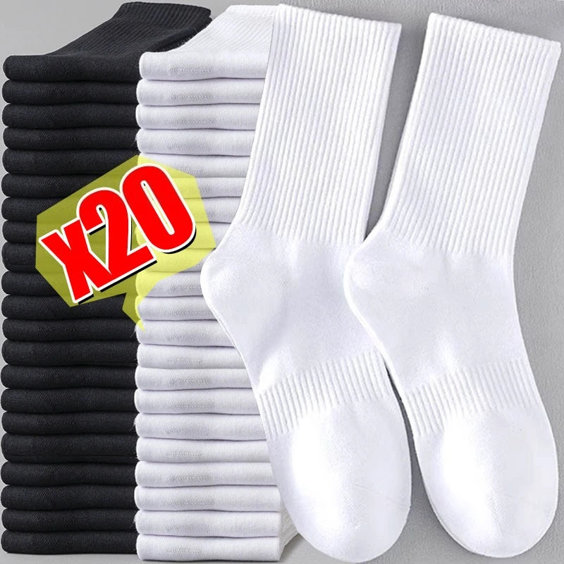 Men's Cotton Sports Socks | Soft Breathable Crew Socks for Everyday & Athletic Wear | Black & White