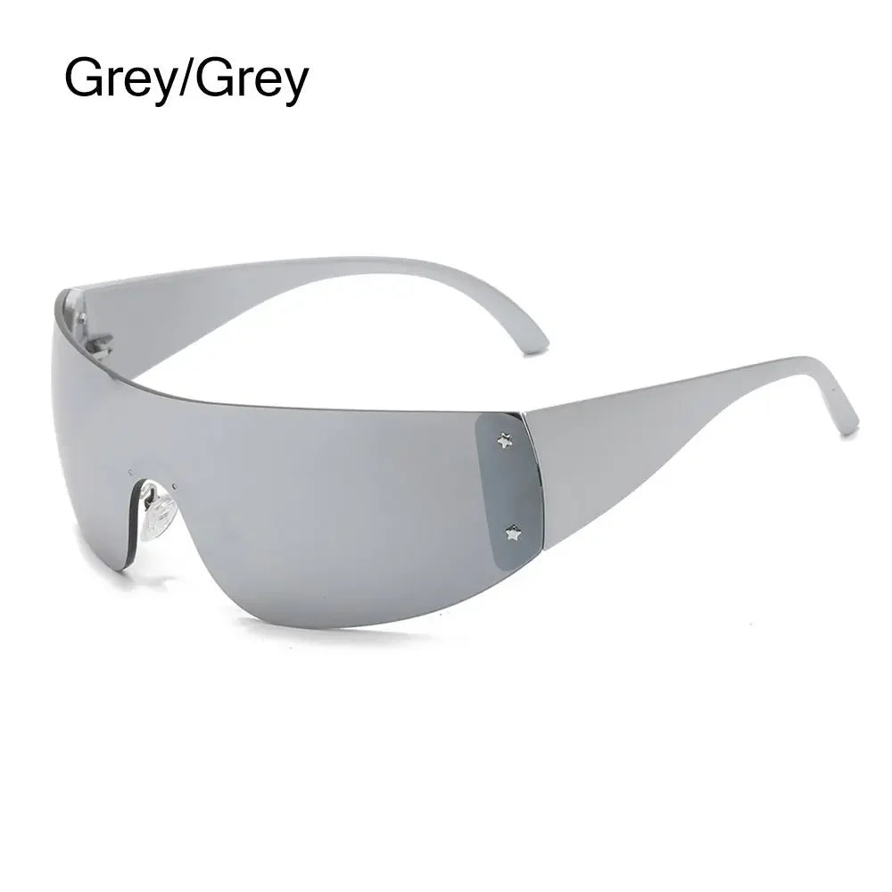 Y2K Rimless Punk Sunglasses — Wrap Around Goggle Shades for Women & Men