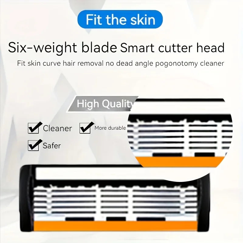 6-Layer Safety Razor Set for Men – Stainless Steel Shaver with Changeable Blade Head