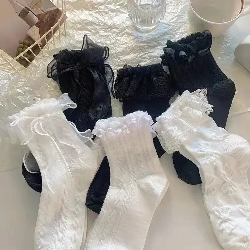 Kawaii Lace & Bow Ruffle Socks — Women's Cotton Stockings (6 Styles)