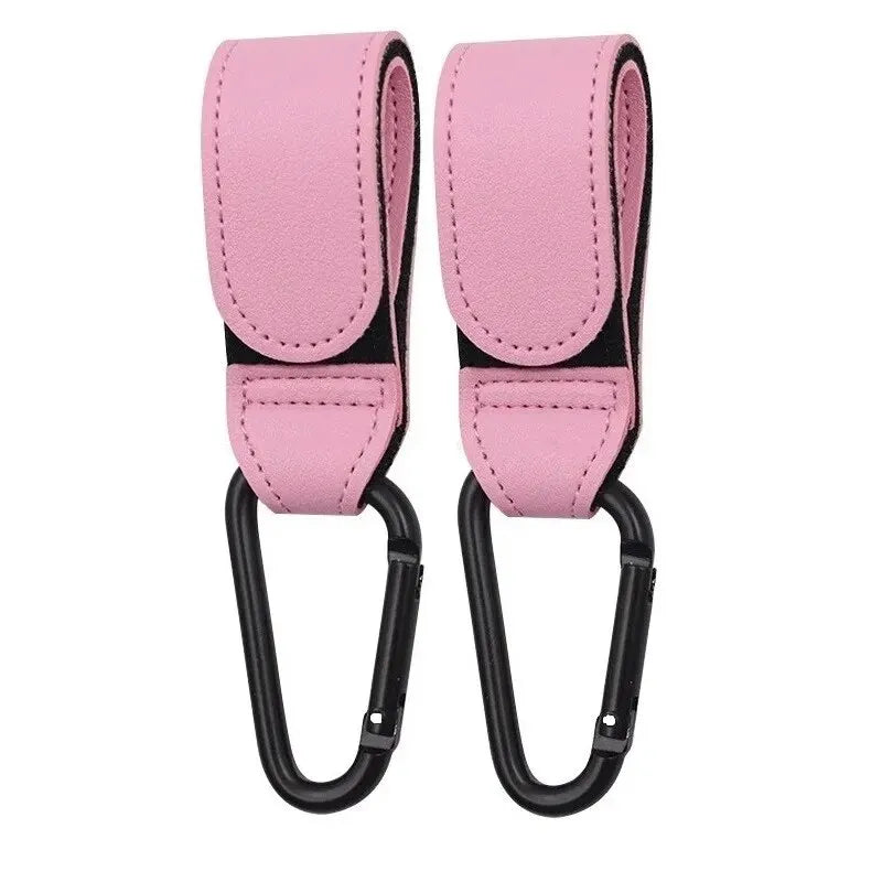 2Pcs PU Leather Stroller Hooks – Adjustable Pram & Diaper Bag Hanger