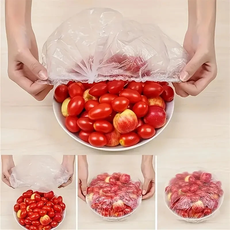 100pcs Disposable Food Cover – Saran Wrap Bowl Covers | Food Grade Fresh-Keeping Plastic Bags