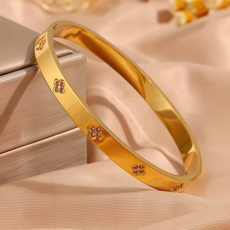 Sparkling Zirconia Stackable Bangle Set – Non-Fading Stainless Steel Bracelets for Women