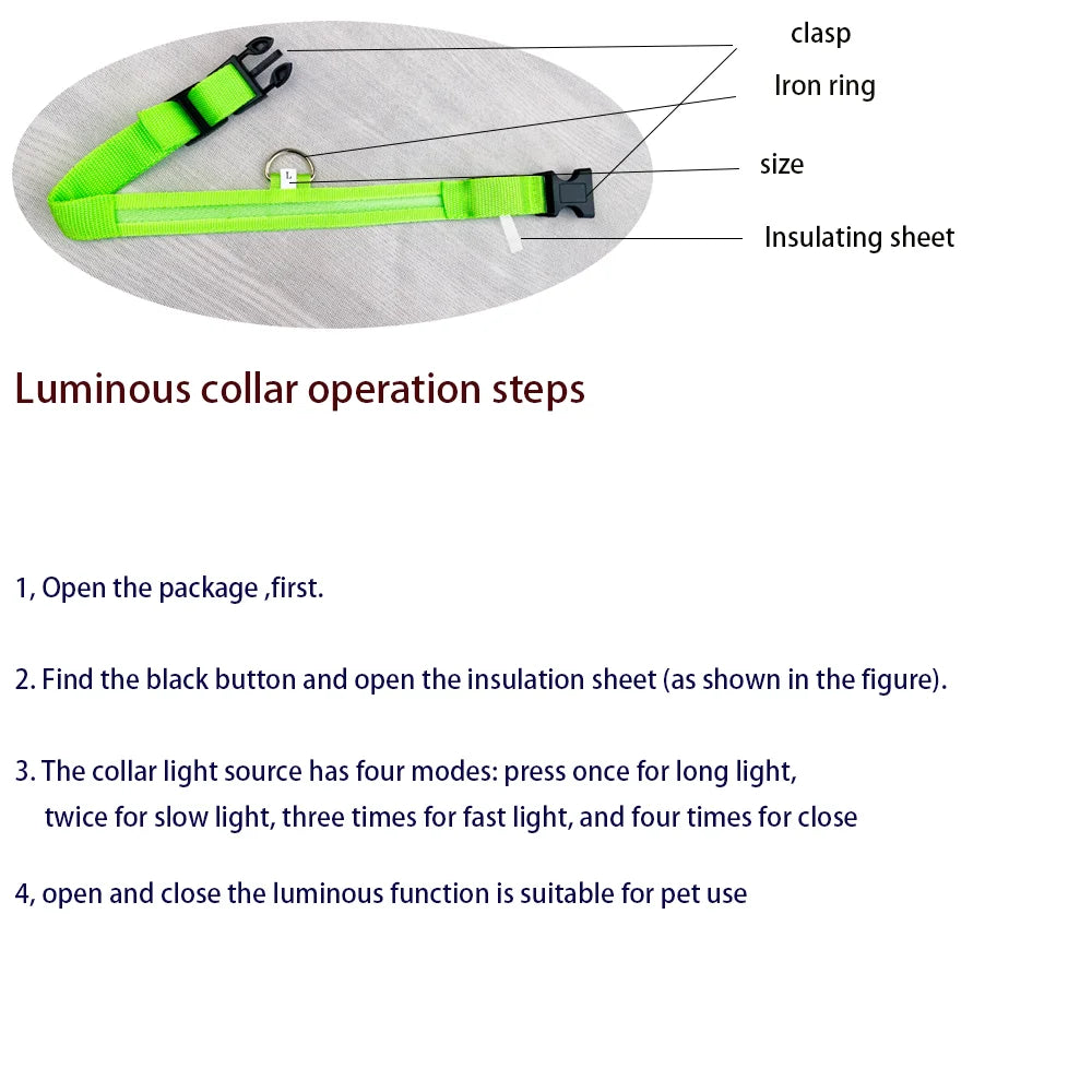 LED Glow-in-the-Dark Dog Leash & Collar – Nylon Safety Flashing Pet Leash