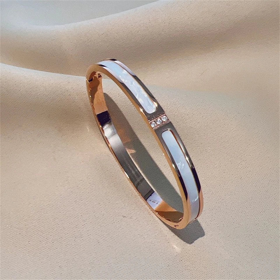 Sparkling Zirconia Stackable Bangle Set – Non-Fading Stainless Steel Bracelets for Women