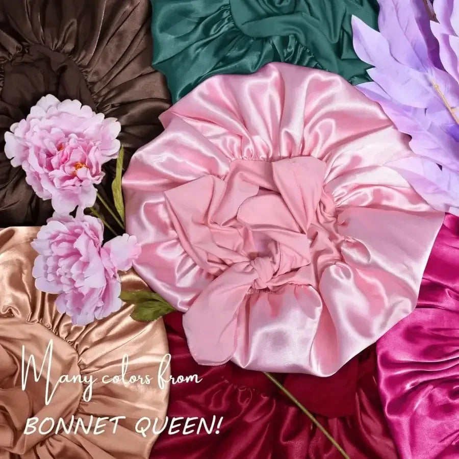 Satin Bonnet for Women | Adjustable Bow Tie Silk Sleep Cap for Curly Hair & Night Hair Care