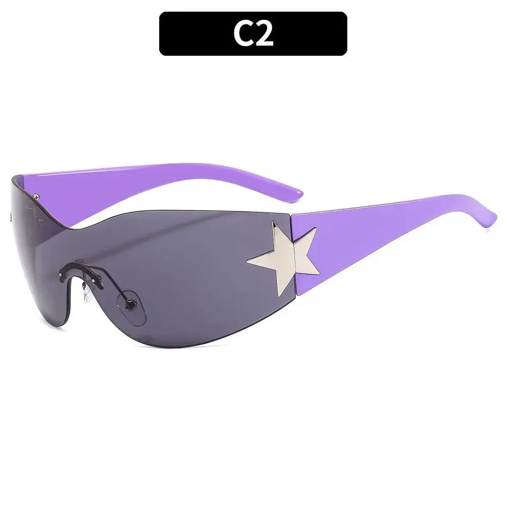 Y2K Rimless Punk Sunglasses — Wrap Around Goggle Shades for Women & Men
