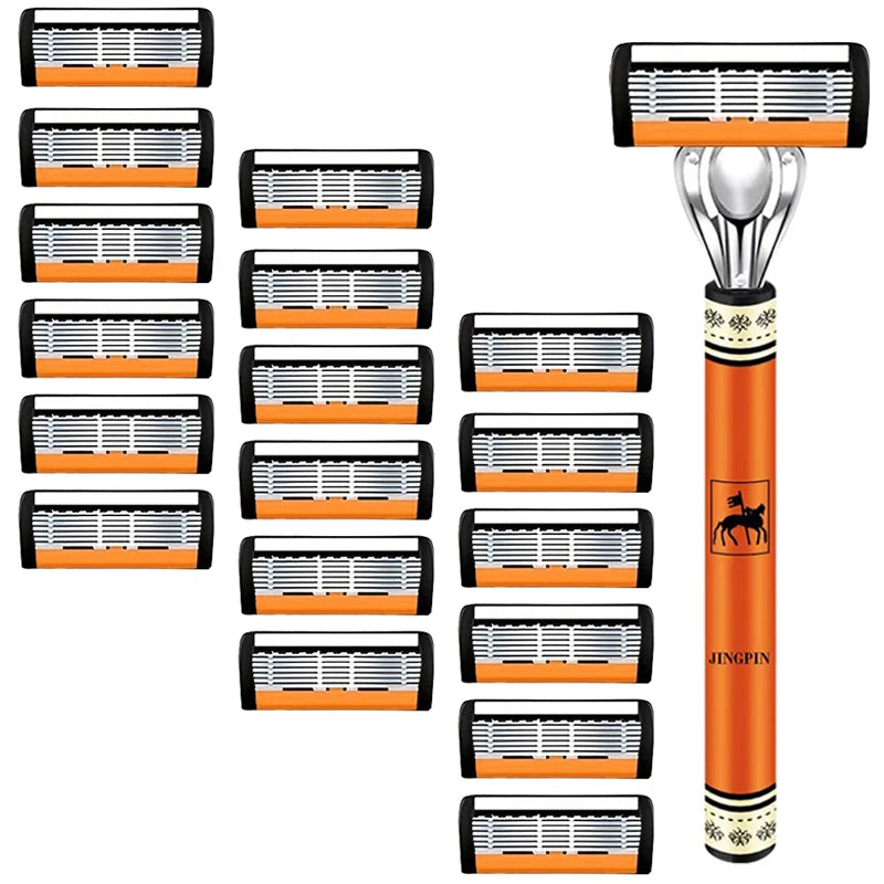 6-Layer Safety Razor Set for Men – Stainless Steel Shaver with Changeable Blade Head