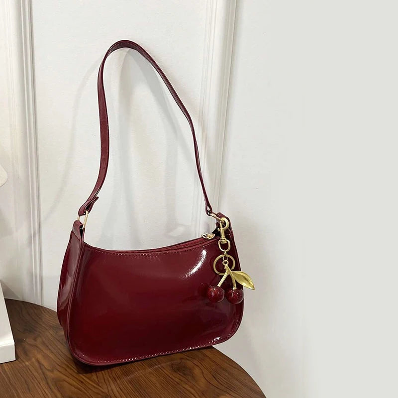 Women's PU Leather Handbag — Cherry Pendant Shoulder Bag (3 Colors)