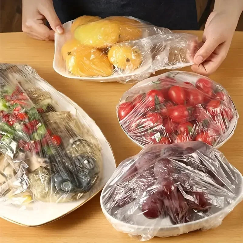100pcs Disposable Food Cover – Saran Wrap Bowl Covers | Food Grade Fresh-Keeping Plastic Bags